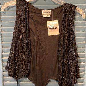Shimmer Sequin Beaded Black Women’s Vest Formal tuxedo glam